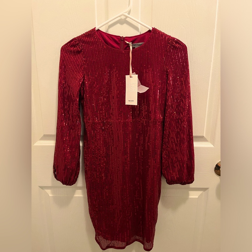 Grace Karin Red Sequin Long Sleeve Party Dress for Kids